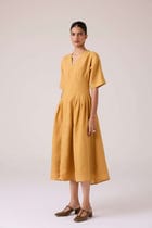 Selene Mustard Linen Dress view 2