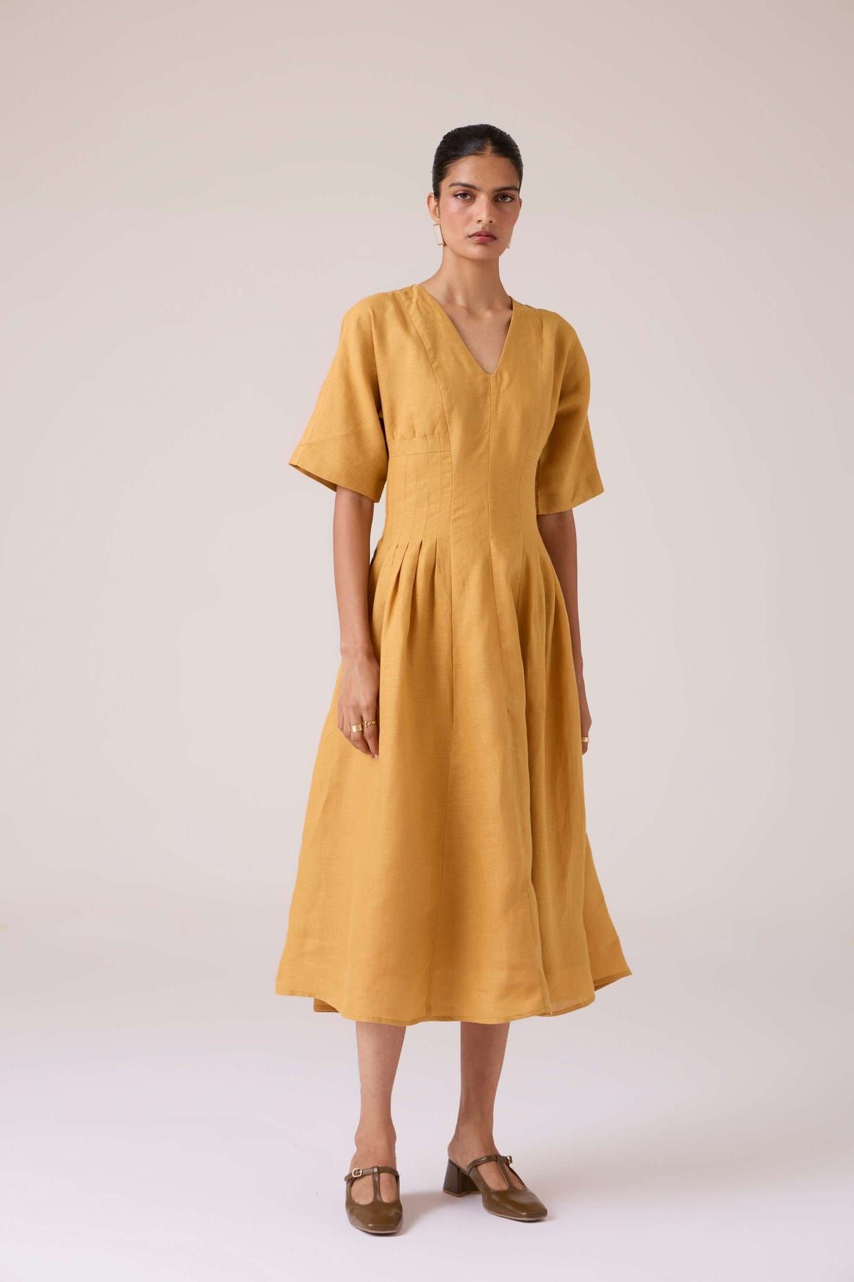 Selene Mustard Linen Dress - image 3