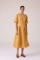 Selene Mustard Linen Dress view 3