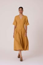 Selene Mustard Linen Dress view 10
