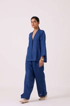Yasnaya Ink Blue Linen Jacket view 1