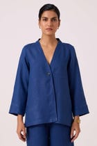 Yasnaya Ink Blue Linen Jacket view 2