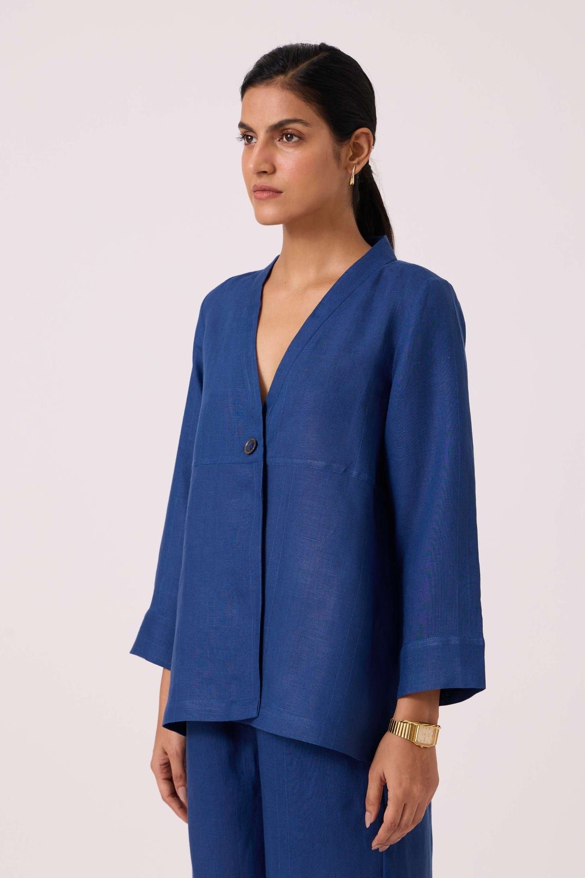 Yasnaya Ink Blue Linen Jacket - image 3
