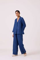 Yasnaya Ink Blue Linen Jacket view 4