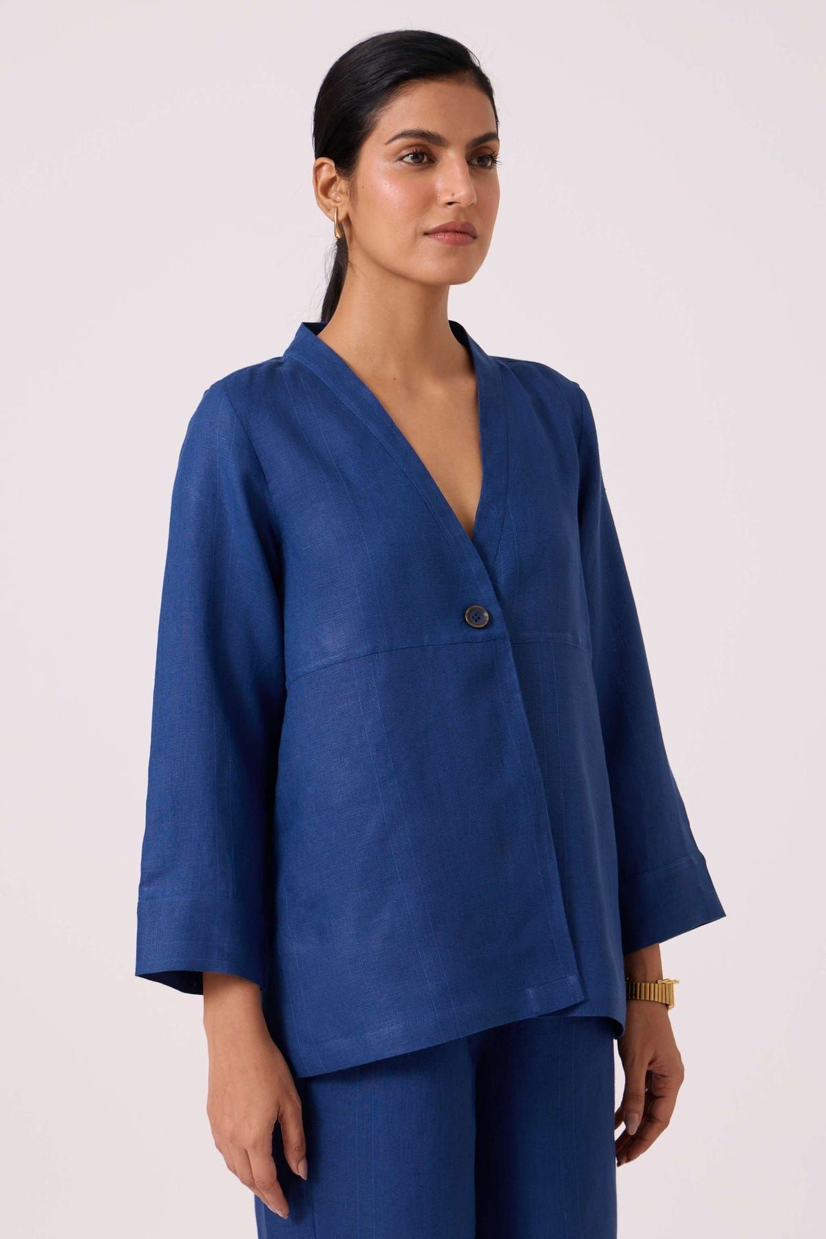 Yasnaya Ink Blue Linen Jacket - image 5