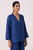 Yasnaya Ink Blue Linen Jacket view 5