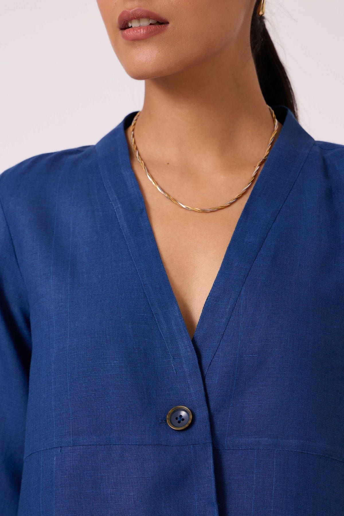 Yasnaya Ink Blue Linen Jacket - image 6