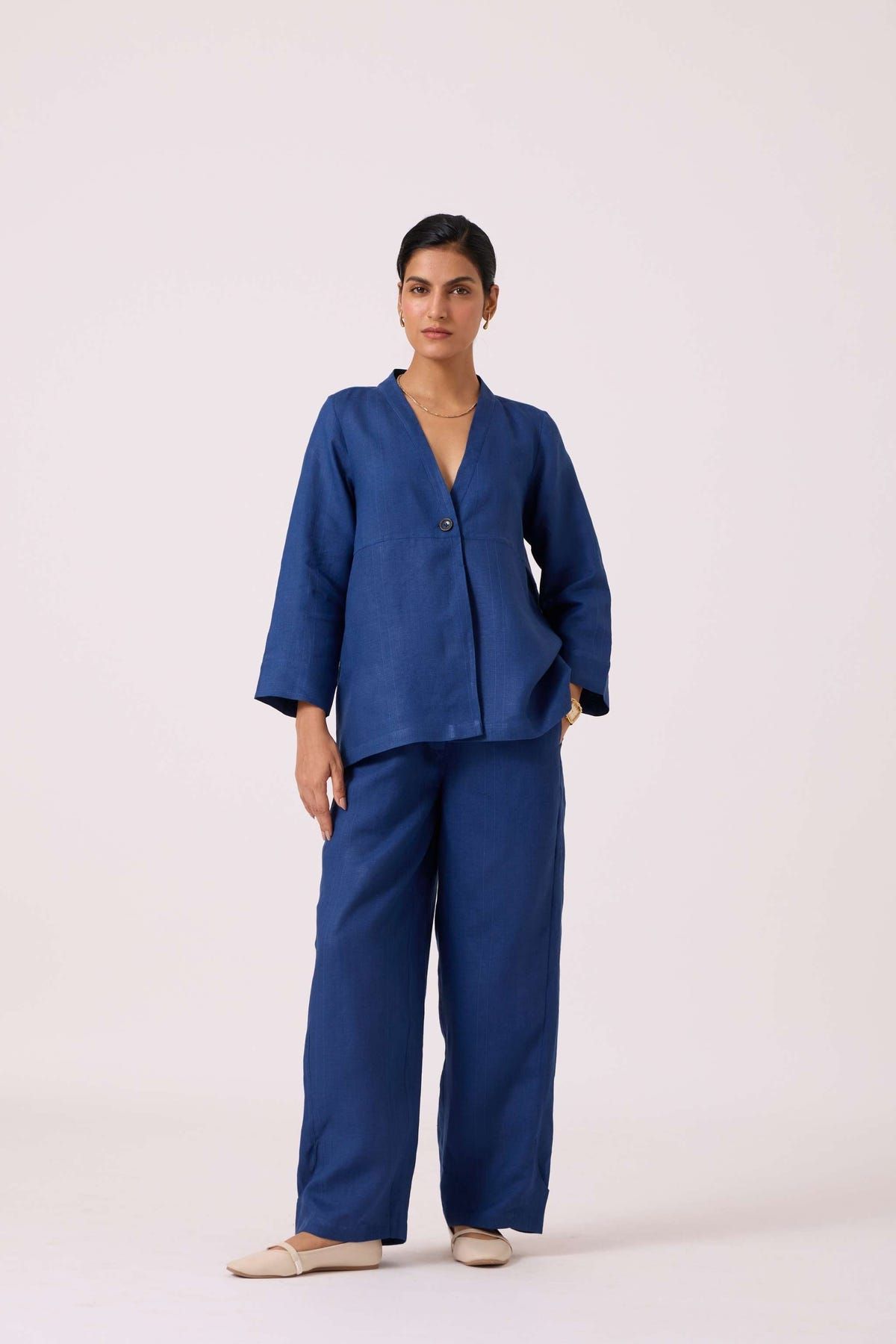 Yasnaya Ink Blue Linen Jacket - image 8