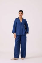 Yasnaya Ink Blue Linen Jacket view 8