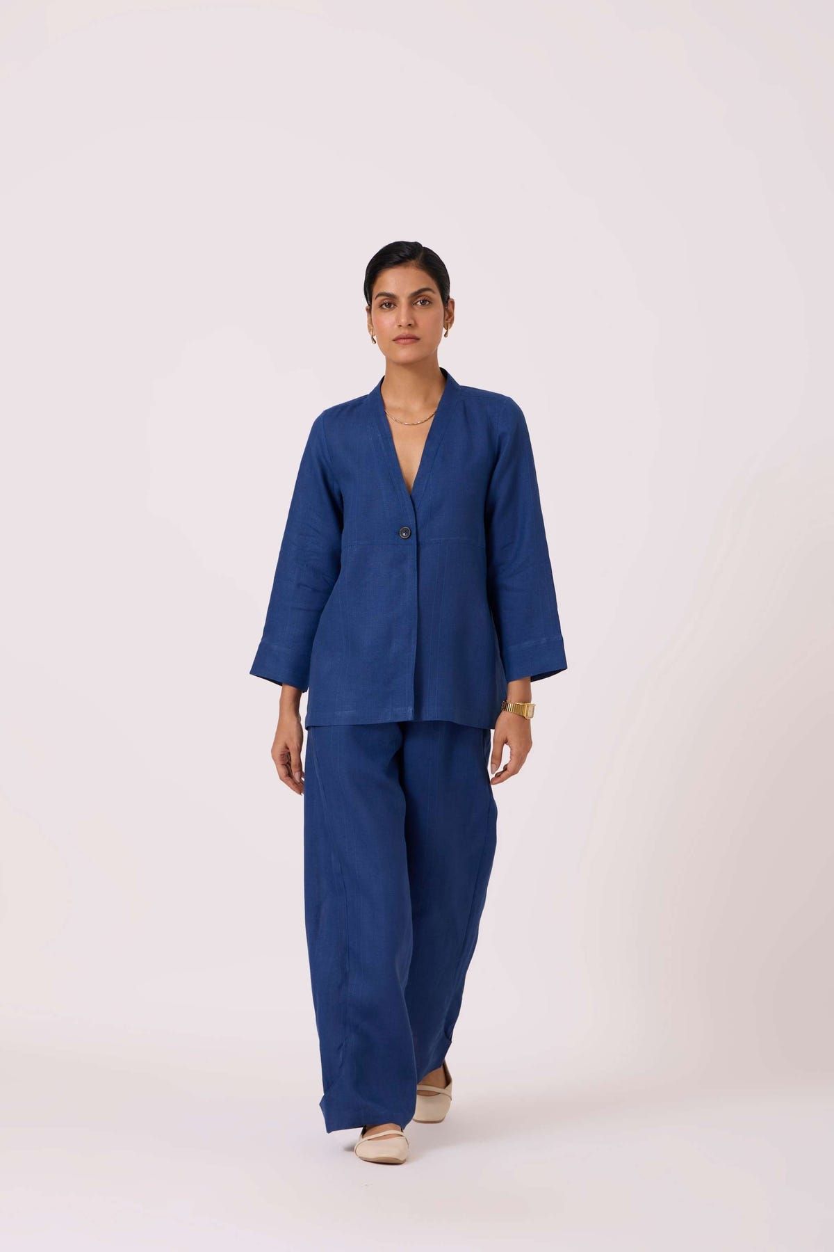 Yasnaya Ink Blue Linen Jacket - image 9