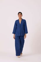 Yasnaya Ink Blue Linen Jacket view 9