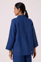 Yasnaya Ink Blue Linen Jacket view 10