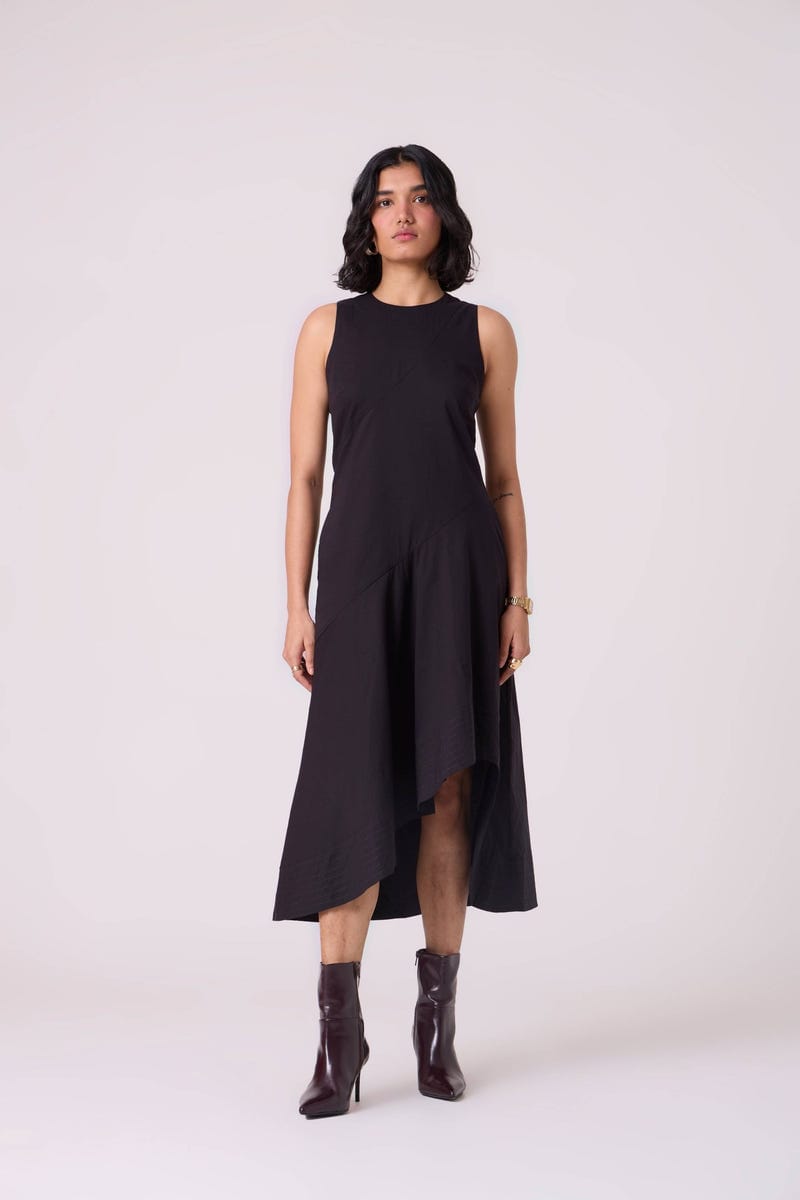 Kira Black Cotton Panelled Dress
