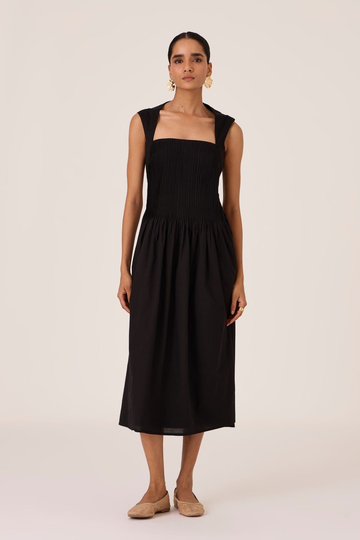 Ziva Black Pleated Midi Dress - image 1