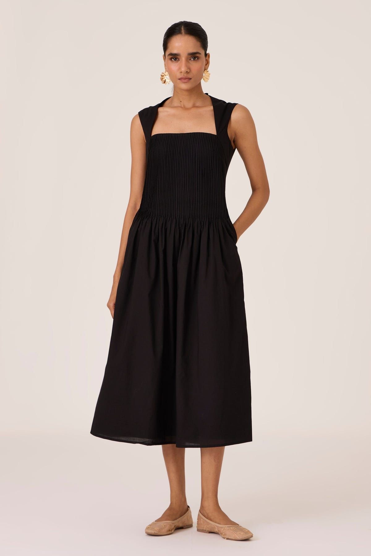 Ziva Black Pleated Midi Dress - image 4