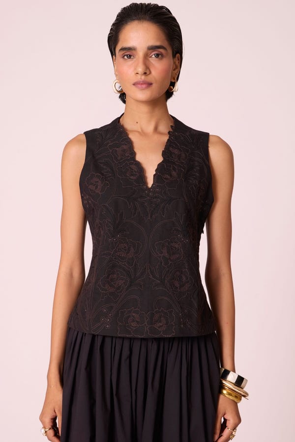 The Summer House — Ogon Black Embroidered Top