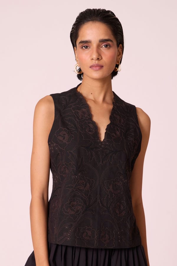 The Summer House — Ogon Black Embroidered Top
