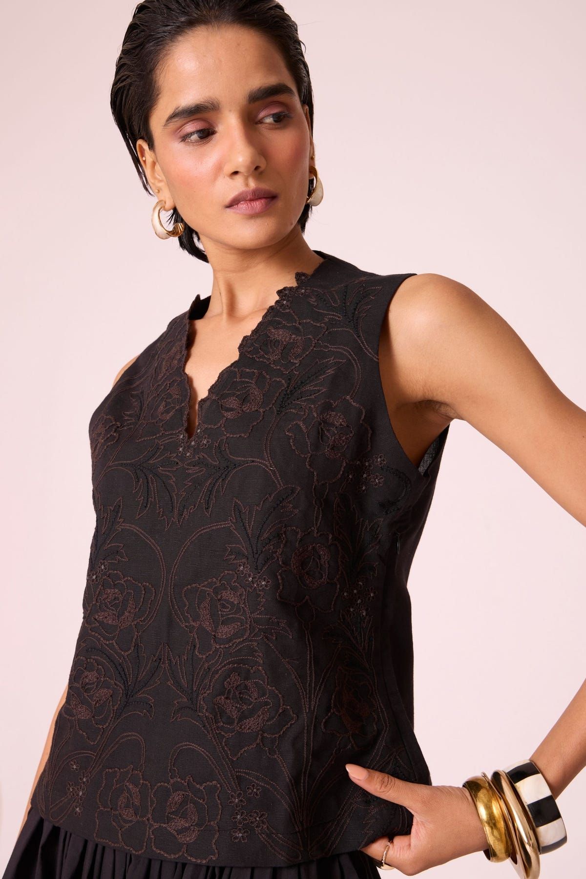 Ogon Black Embroidered Top - image 3