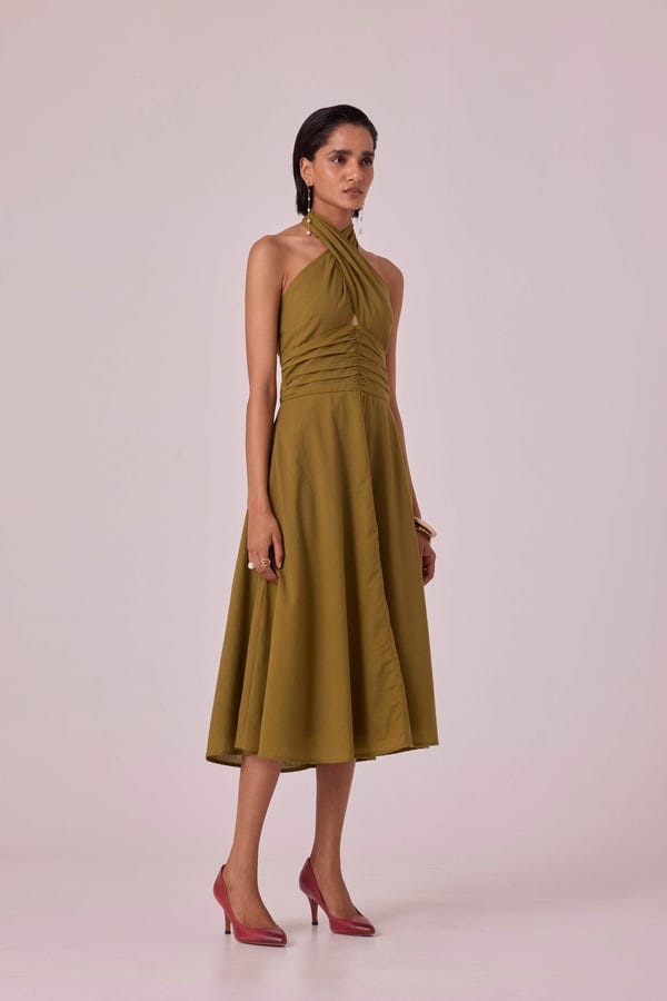 The Summer House — Samaria Olive Halter Dress