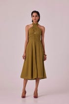 Samaria Olive Halter Dress view 4