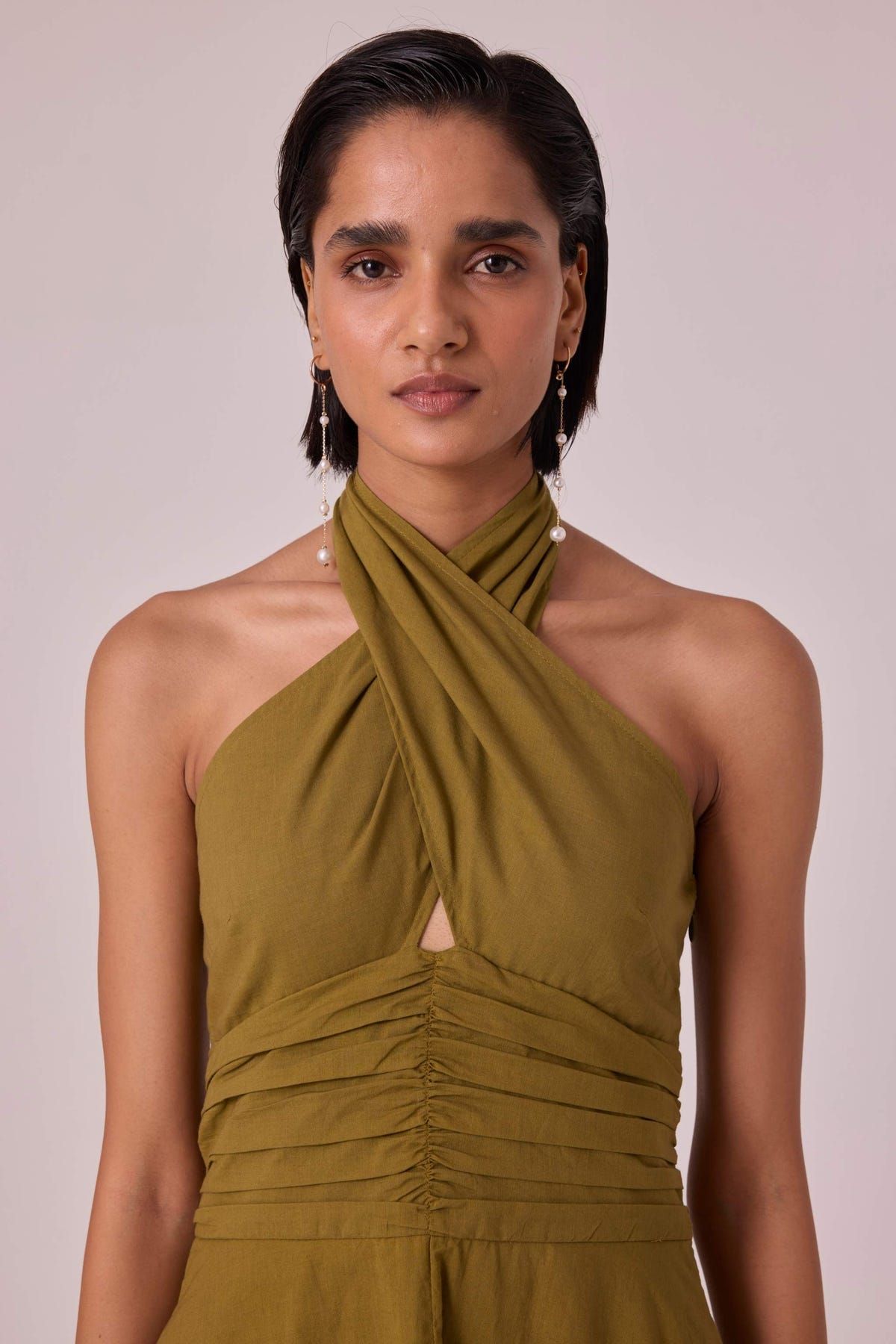 Samaria Olive Halter Dress - image 5