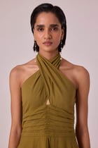 Samaria Olive Halter Dress view 5