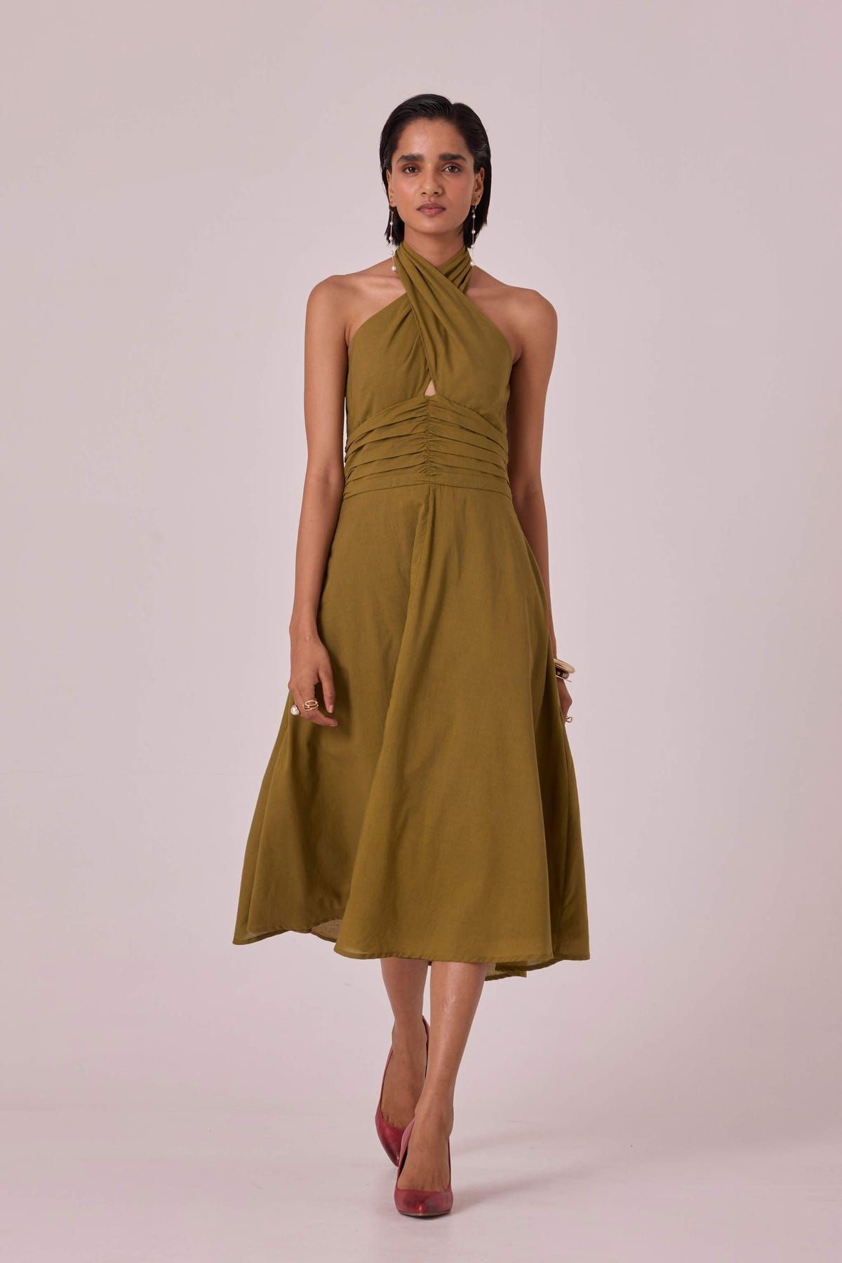 Samaria Olive Halter Dress - image 8