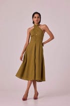 Samaria Olive Halter Dress view 9