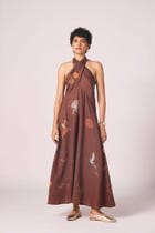 Vannam Brown Zodiac Print Halter Dress view 1