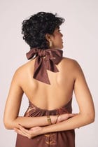 Vannam Brown Zodiac Print Halter Dress view 11