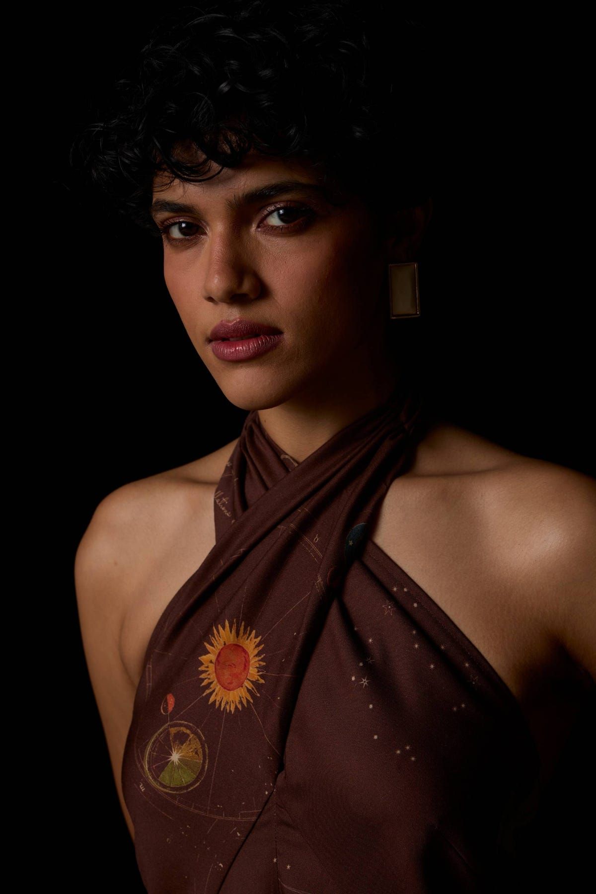 Vannam Brown Zodiac Print Halter Dress - image 13