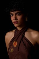 Vannam Brown Zodiac Print Halter Dress view 13
