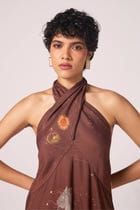 Vannam Brown Zodiac Print Halter Dress view 3