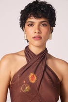 Vannam Brown Zodiac Print Halter Dress view 4