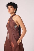 Vannam Brown Zodiac Print Halter Dress view 6