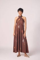 Vannam Brown Zodiac Print Halter Dress view 10