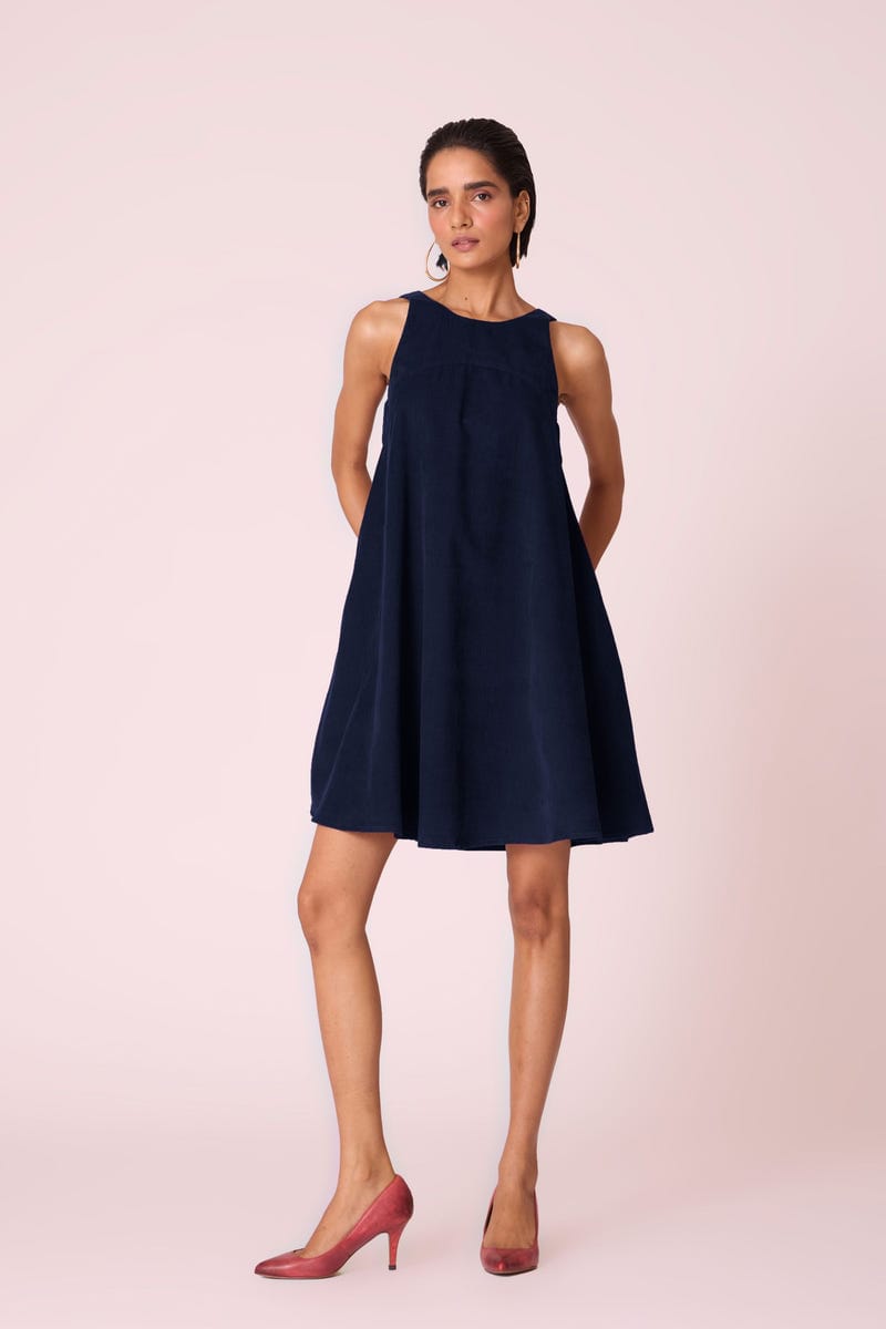 Reka Navy Needlecord Dress