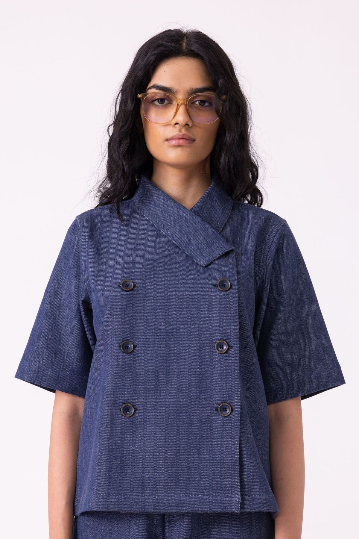 Becky Blue Handwoven Denim top - image 1