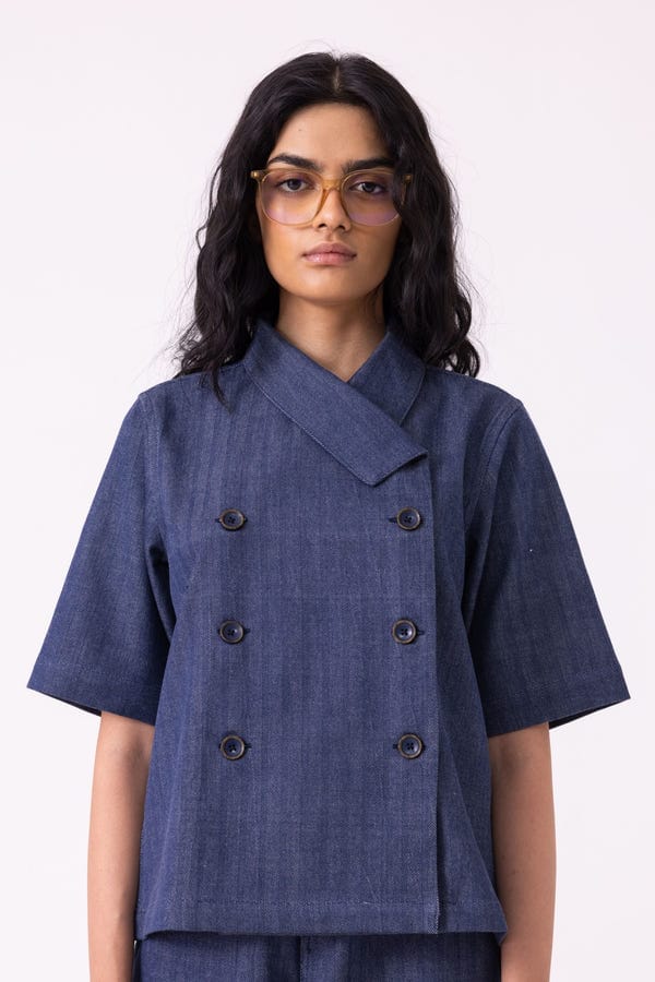 The Summer House — Becky Blue Handwoven Denim top
