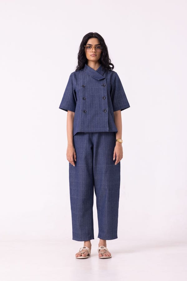 The Summer House — Becky Blue Handwoven Denim top