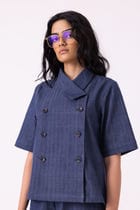 Becky Blue Handwoven Denim top view 3