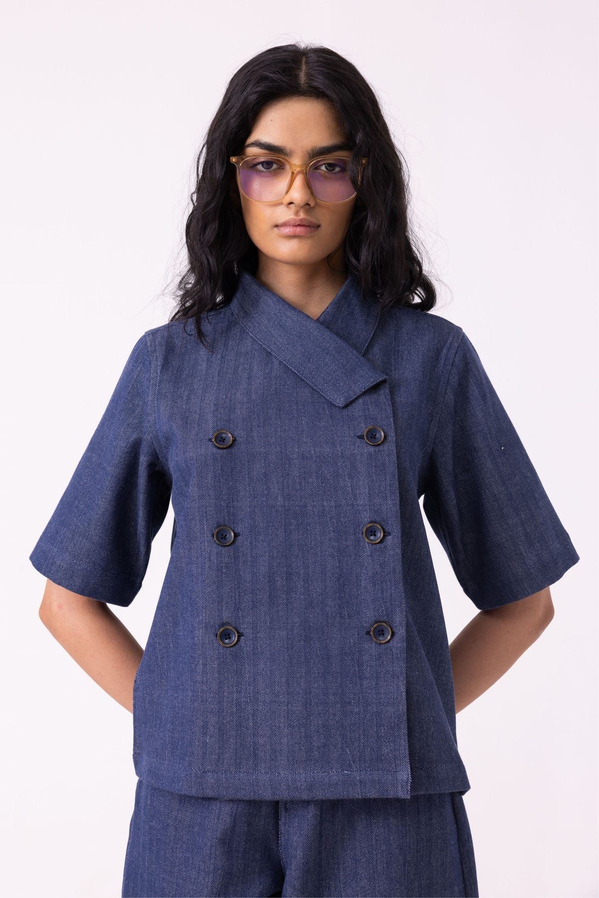 Becky Blue Handwoven Denim top - image 4