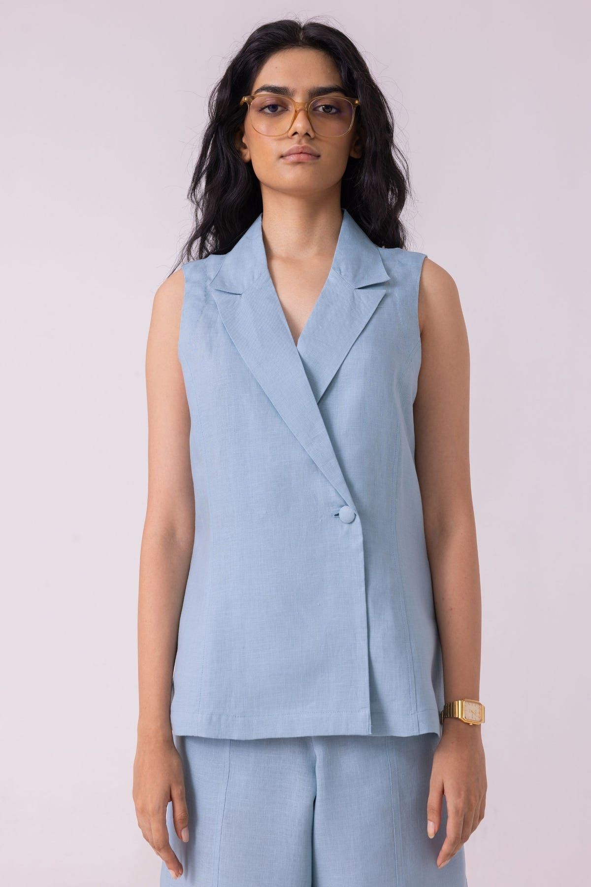 Serena Blue Linen Vest - image 1