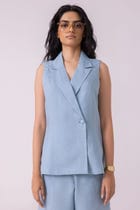 Serena Blue Linen Vest view 1