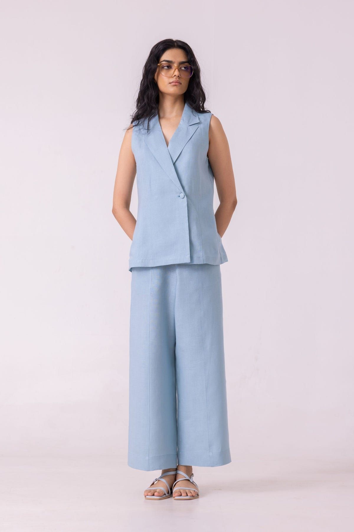 Serena Blue Linen Vest - image 2