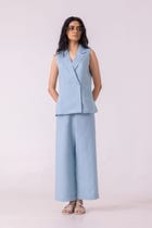 Serena Blue Linen Vest view 2