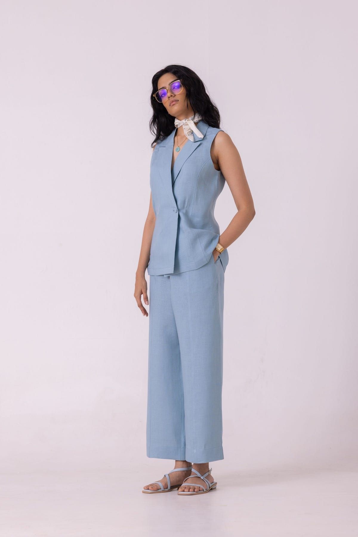 Serena Blue Linen Vest - image 3