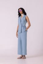 Serena Blue Linen Vest view 3