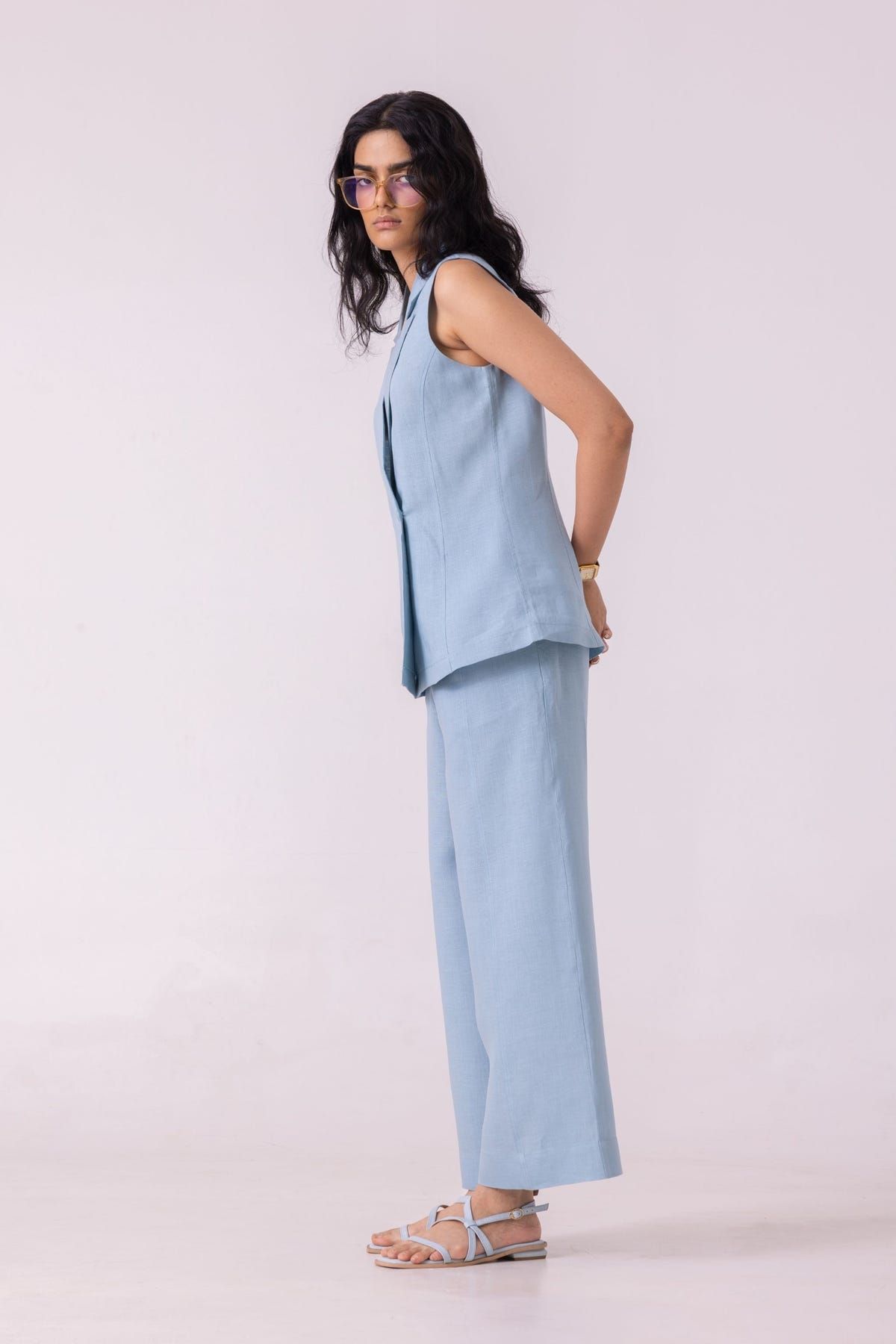 Serena Blue Linen Vest - image 4
