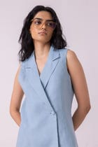 Serena Blue Linen Vest view 6